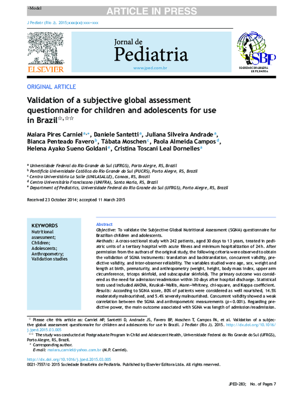 (PDF) Validation of the Subjective Global Nutritional Assessment (SGNA ...