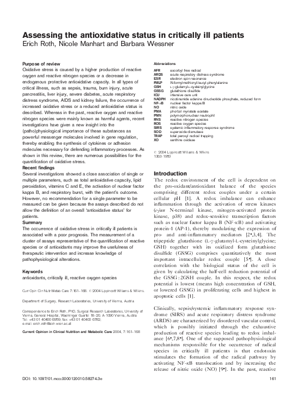 (PDF) Assessing the antioxidative status in critically ill patients