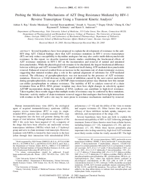 (PDF) Probing the Molecular Mechanisms of AZT Drug Resistance Mediated ...