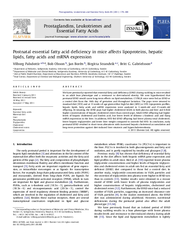 (PDF) Postnatal essential fatty acid deficiency in mice affects