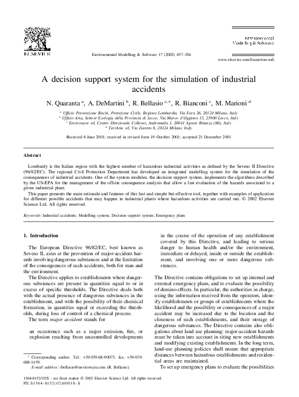 (PDF) A decision support system for the simulation of industrial accidents