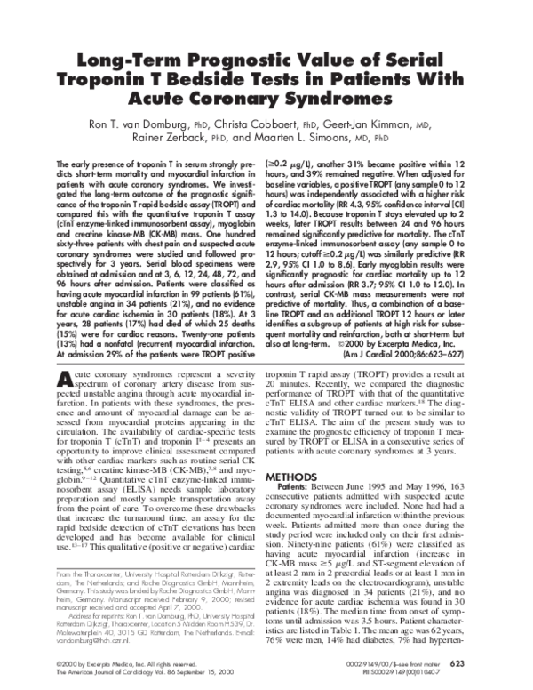 (PDF) Long-term prognostic value of serial troponin T bedside tests in ...
