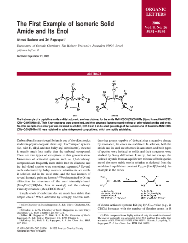 (PDF) The First Example of Isomeric Solid Amide and Its Enol