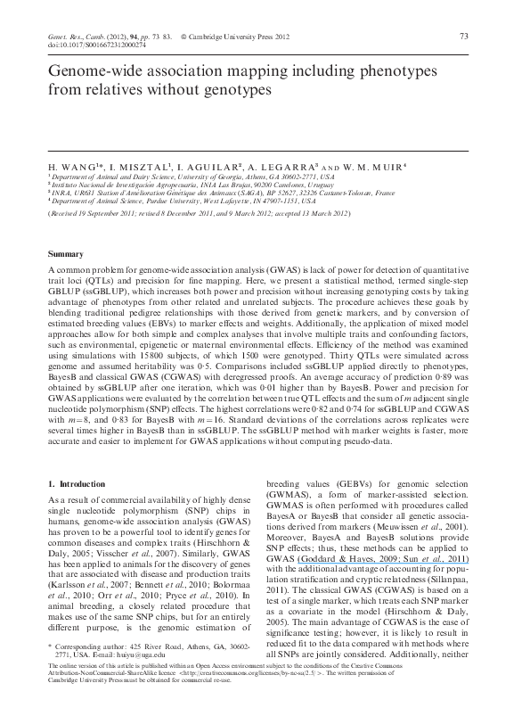 (PDF) Genome-wide association mapping including phenotypes from ...