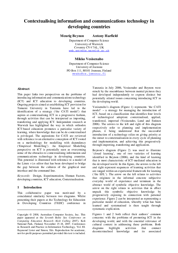 (PDF) Contextualising information and communications technology in ...
