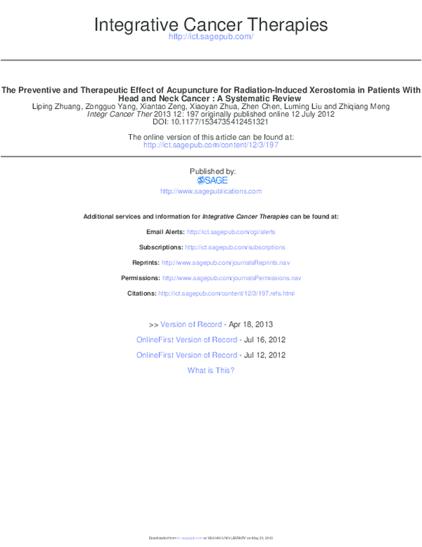 (PDF) Xerostomia From Pharmacological Treatments to Traditional