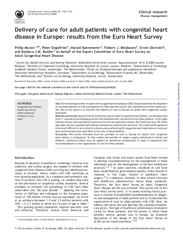 (PDF) Delivery of care for adult patients with congenital heart disease ...