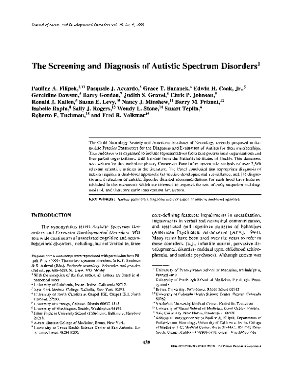 (PDF) The screening and diagnosis of autistic spectrum disorders