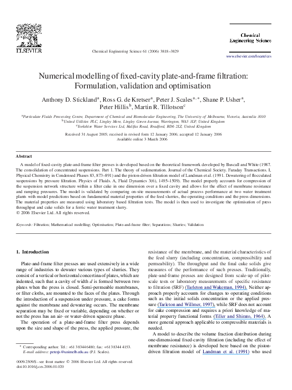  PDF Numerical Modelling Of Fixed cavity Plate and frame Filtration Formulation Validation 