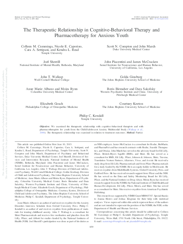 (PDF) The therapeutic relationship in cognitivebehavioral therapy