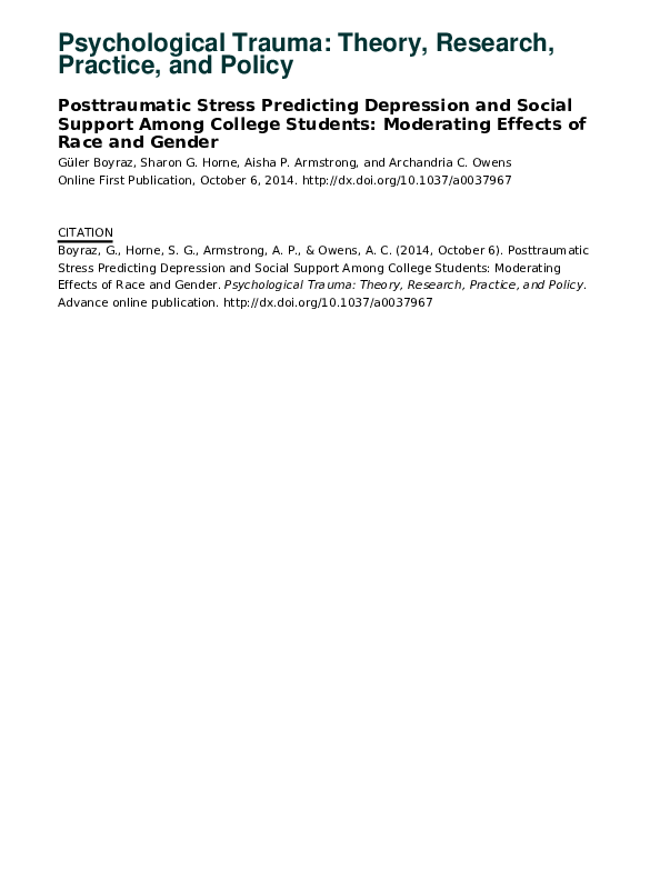 (PDF) Posttraumatic Stress Predicting Depression and Social Support ...
