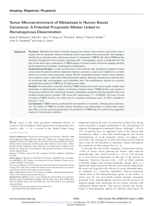 (PDF) Tumor Microenvironment of Metastasis in Human Breast Carcinoma: A ...
