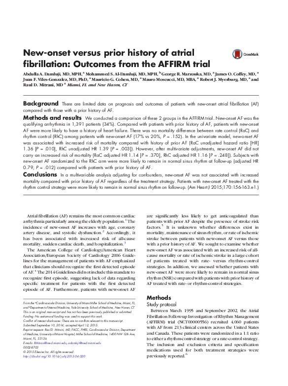 (PDF) New-onset versus prior history of atrial fibrillation: Outcomes ...