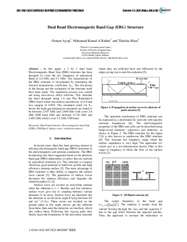 PDF) Dual band Electromagnetic Band Gap (EBG) structure