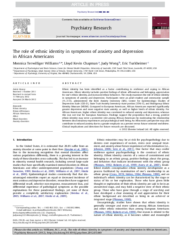 (PDF) The role of ethnic identity in symptoms of anxiety and depression ...