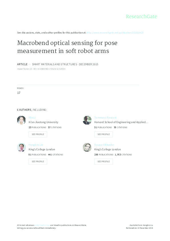 (PDF) Macrobend optical sensing for pose measurement in soft robot arms