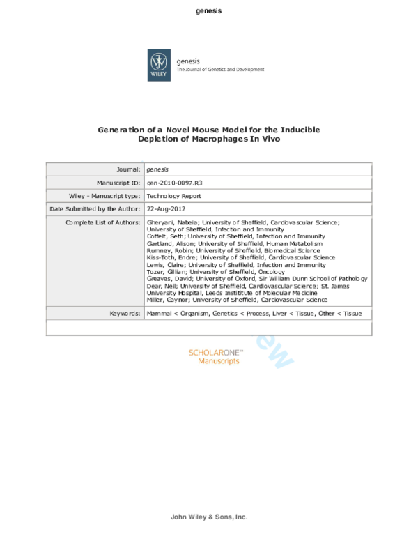 (PDF) Generation of a novel mouse model for the inducible depletion of ...