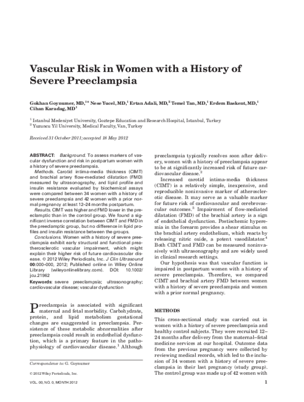 (PDF) Vascular risk in women with a history of severe preeclampsia