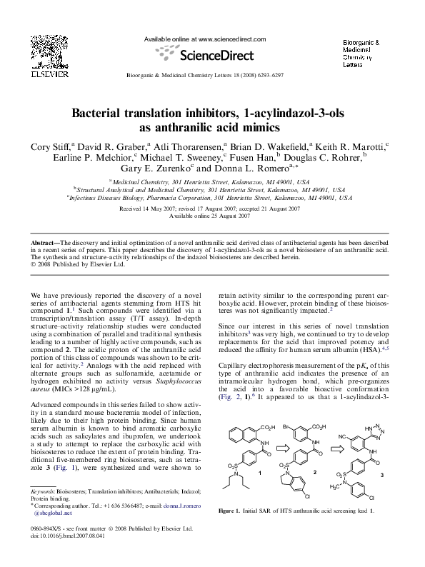 (PDF) Bacterial translation inhibitors, 1-acylindazol-3-ols as ...