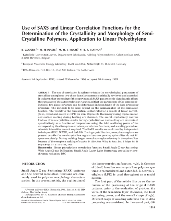 (PDF) Use of SAXS and linear correlation functions for the ...