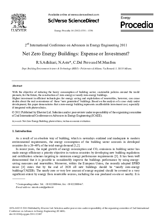 (PDF) Net Zero Energy Buildings: Expense or Investment?