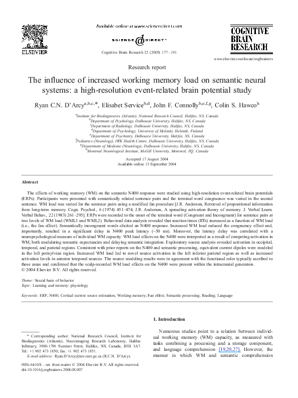 (PDF) The influence of increased working memory load on semantic neural ...