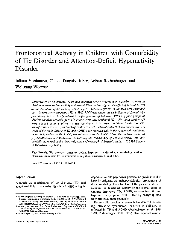 (PDF) Frontocortical activity in children with comorbidity of tic ...
