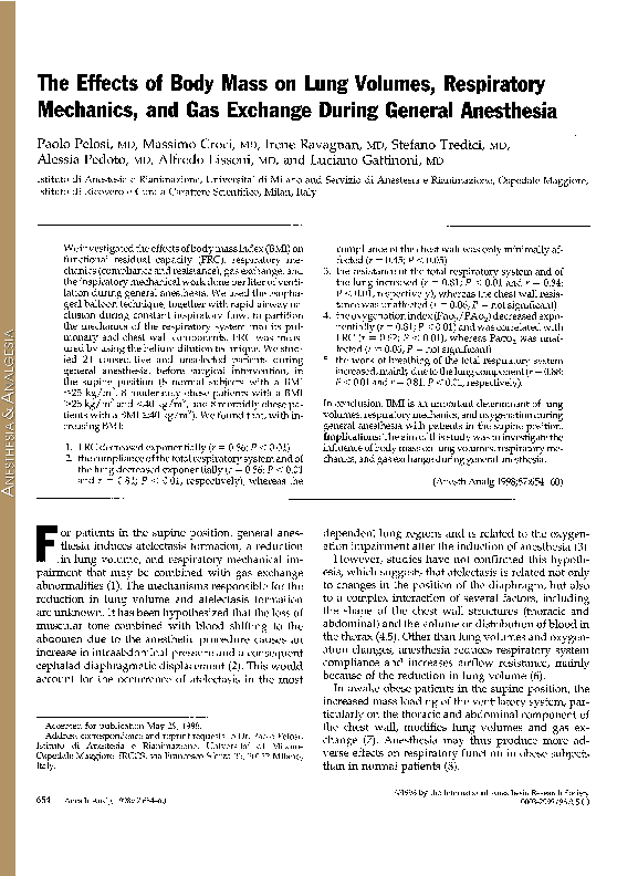 (PDF) The Effects of Body Mass on Lung Volumes, Respiratory Mechanics, and Gas Exchange During