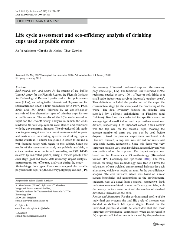 (PDF) Life cycle assessment and eco-efficiency analysis of drinking ...