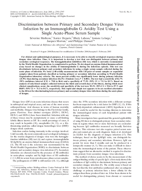 (PDF) Discrimination between Primary and Secondary Dengue Virus ...