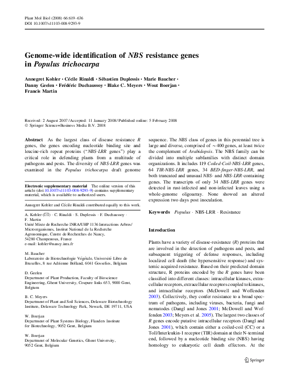 (PDF) Genome-wide identification of NBS resistance genes in Populus ...