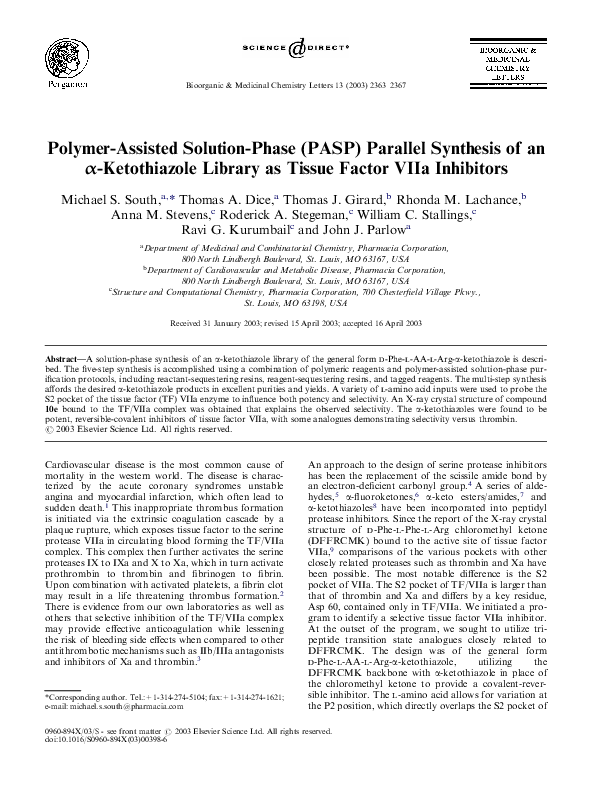 (PDF) Polymer-Assisted solution-Phase (PASP) parallel synthesis of an α ...