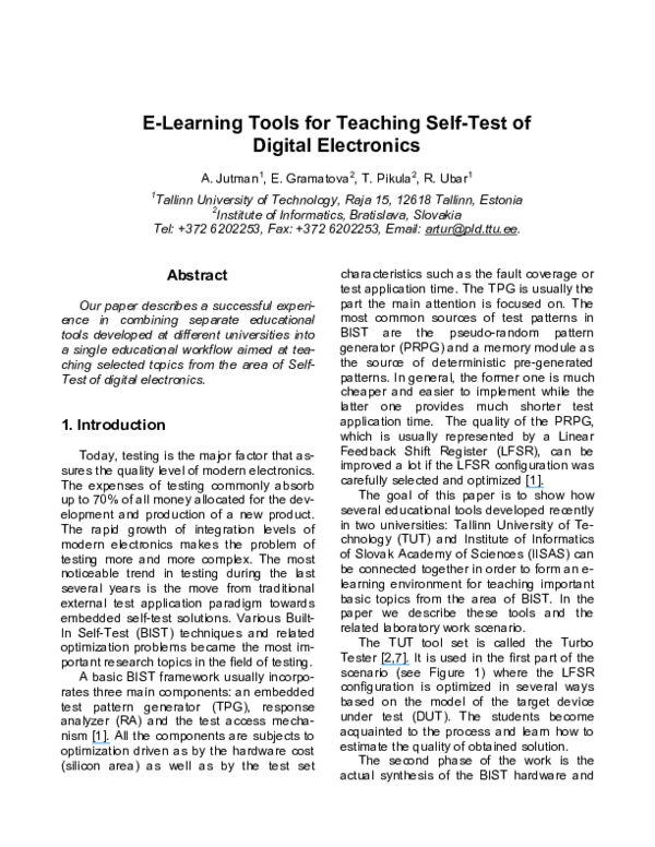 (PDF) ELearning Tools for Teaching SelfTest of Digital Electronics