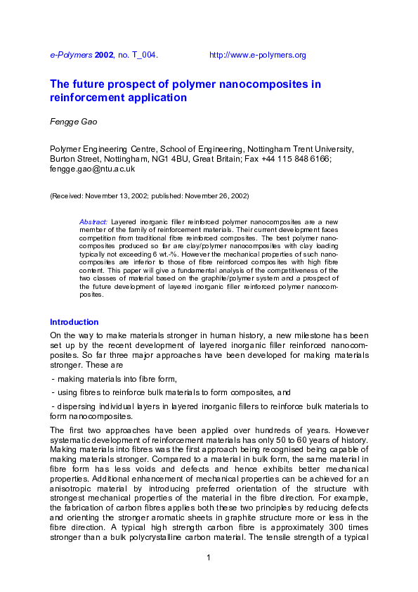 (PDF) The future prospect of polymer nanocomposites in reinforcement ...