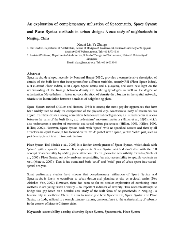 (PDF) An exploration of complementary utilization of Spacematrix, Space ...