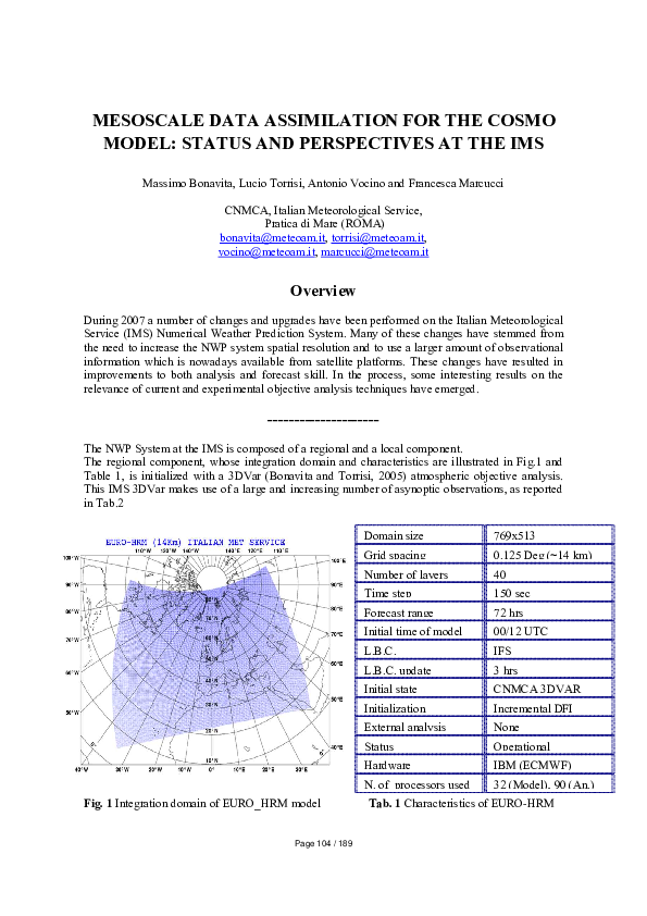 MESOSCALE DATA ASSIMILATION FOR THE COSMO MODEL: STATUS AND ...