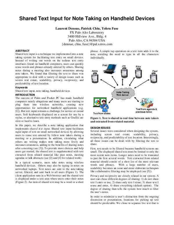 (PDF) Shared text input for note taking on handheld devices