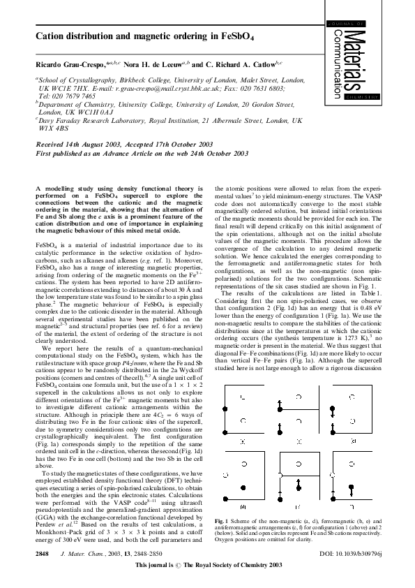 (PDF) Cation distribution and magnetic ordering in FeSbO4