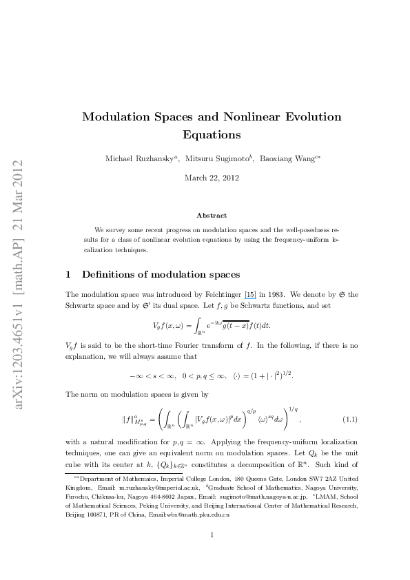 (PDF) Modulation Spaces and Nonlinear Evolution Equations