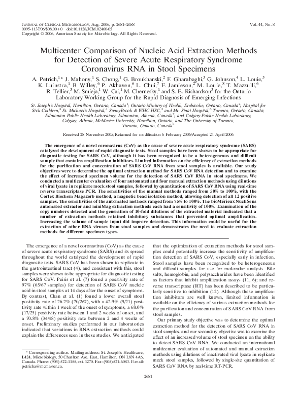 (PDF) Multicenter Comparison of Nucleic Acid Extraction Methods for ...
