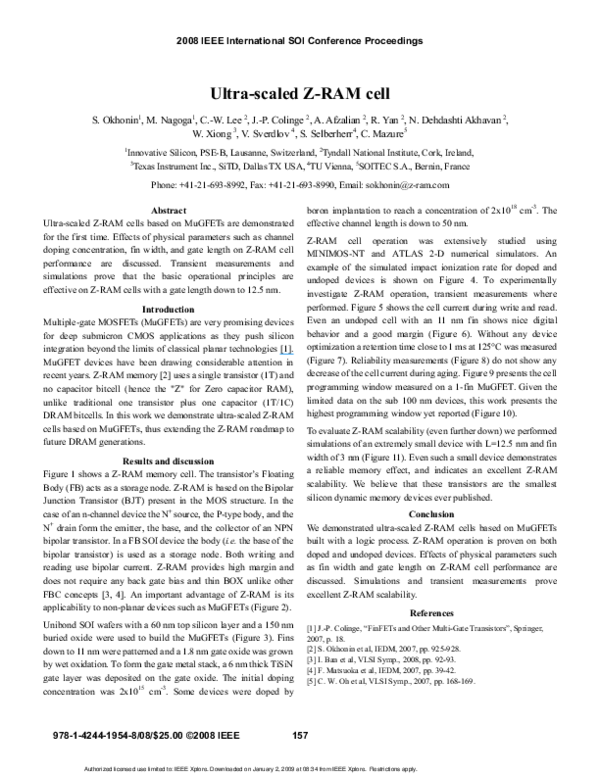 (PDF) Ultra-Scaled Z-RAM Cell