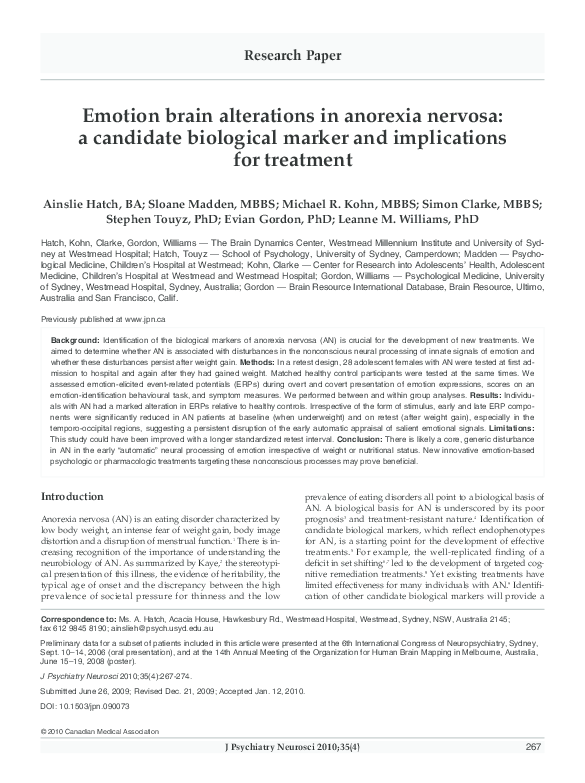 (PDF) Emotion brain alterations in anorexia nervosa: a candidate ...
