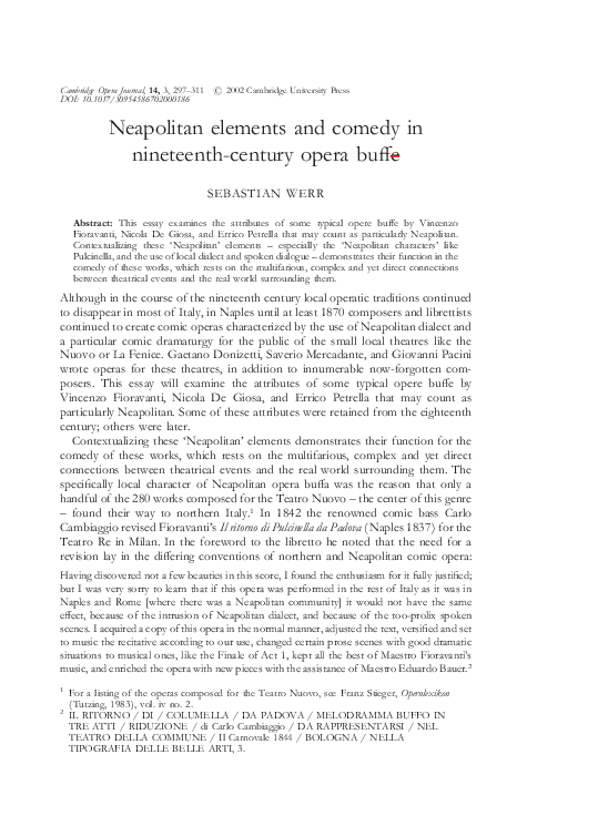 (PDF) Neapolitan elements and comedy in nineteenth-century opera buffa