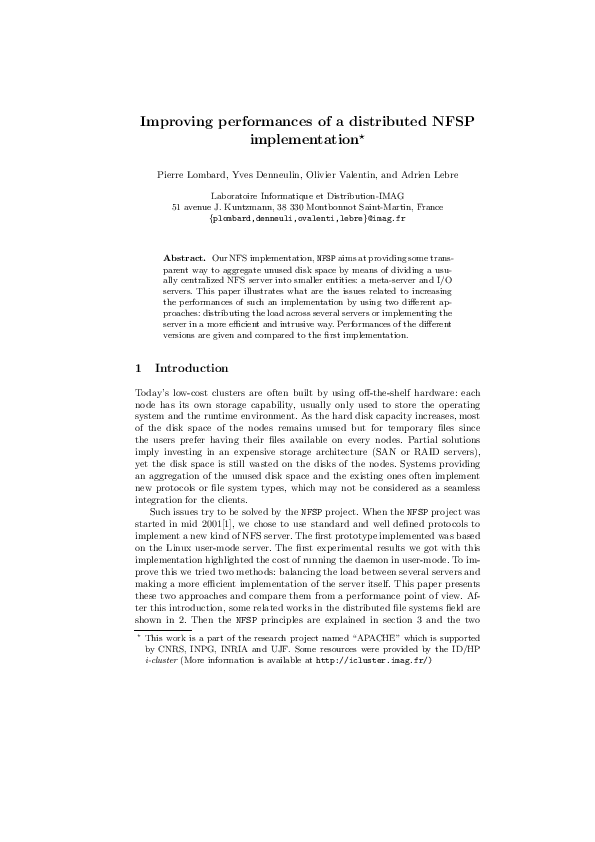 (PDF) Improving the Performances of a Distributed NFS Implementation