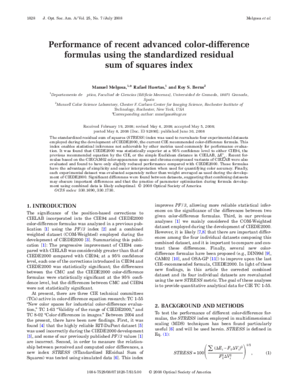 (PDF) Performance of recent advanced color-difference formulas using ...