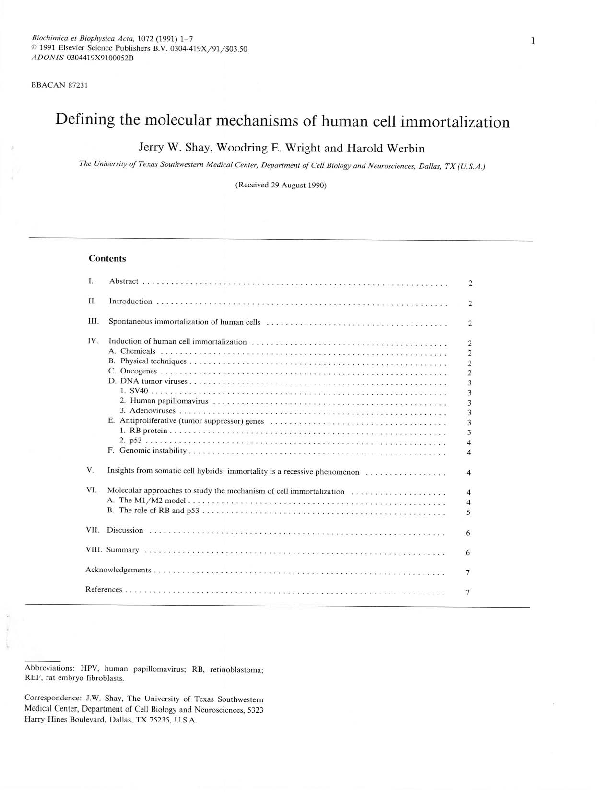 (PDF) Defining the molecular mechanisms of human cell immortalization