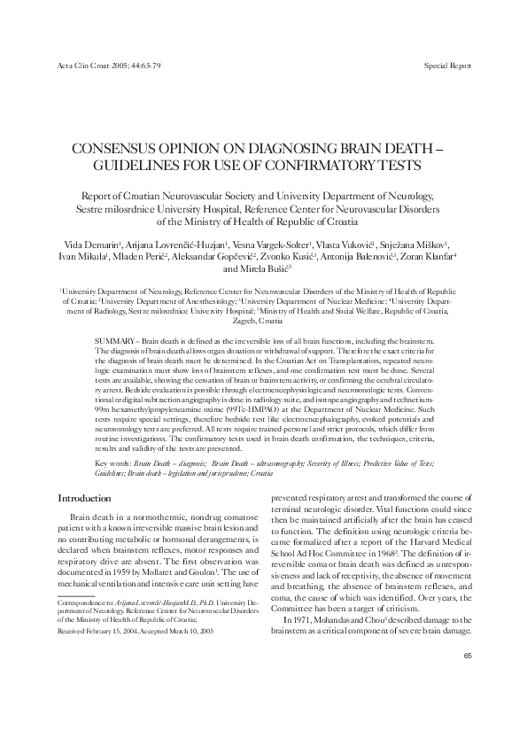 (PDF) CONSENSUS OPINION ON DIAGNOSING BRAIN DEATH GUIDELINES FOR USE OF