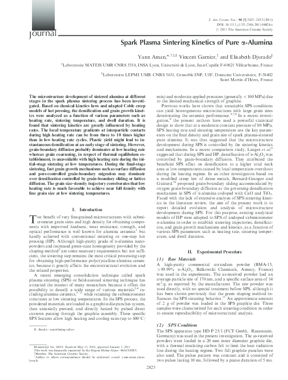 (PDF) Spark Plasma Sintering Kinetics of Pure α-Alumina