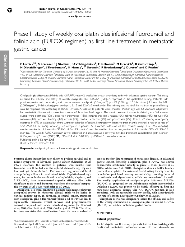 (PDF) Phase II study of weekly oxaliplatin plus infusional fluorouracil ...