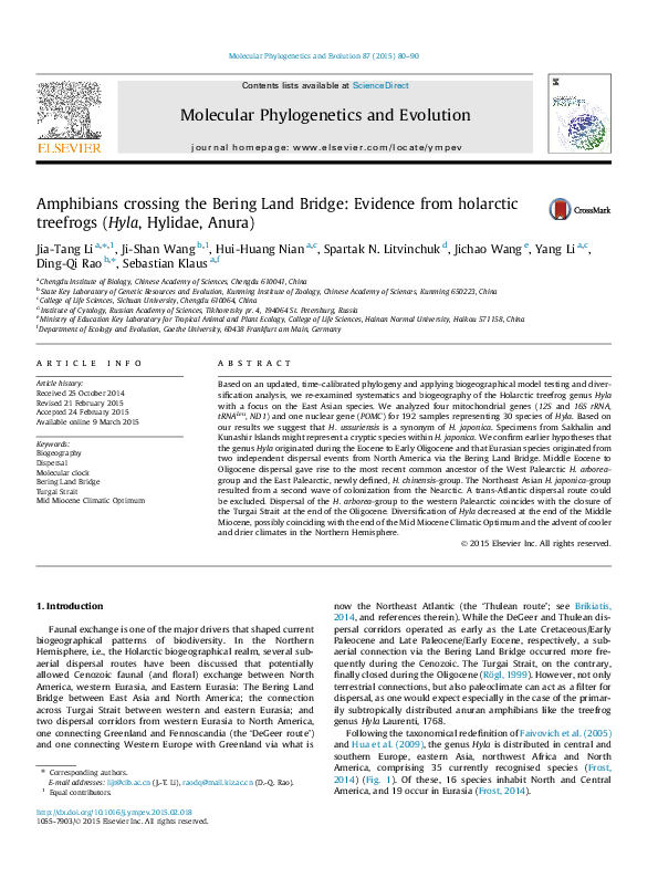 Amphibians crossing the Bering Land Bridge Evidence from holarctic